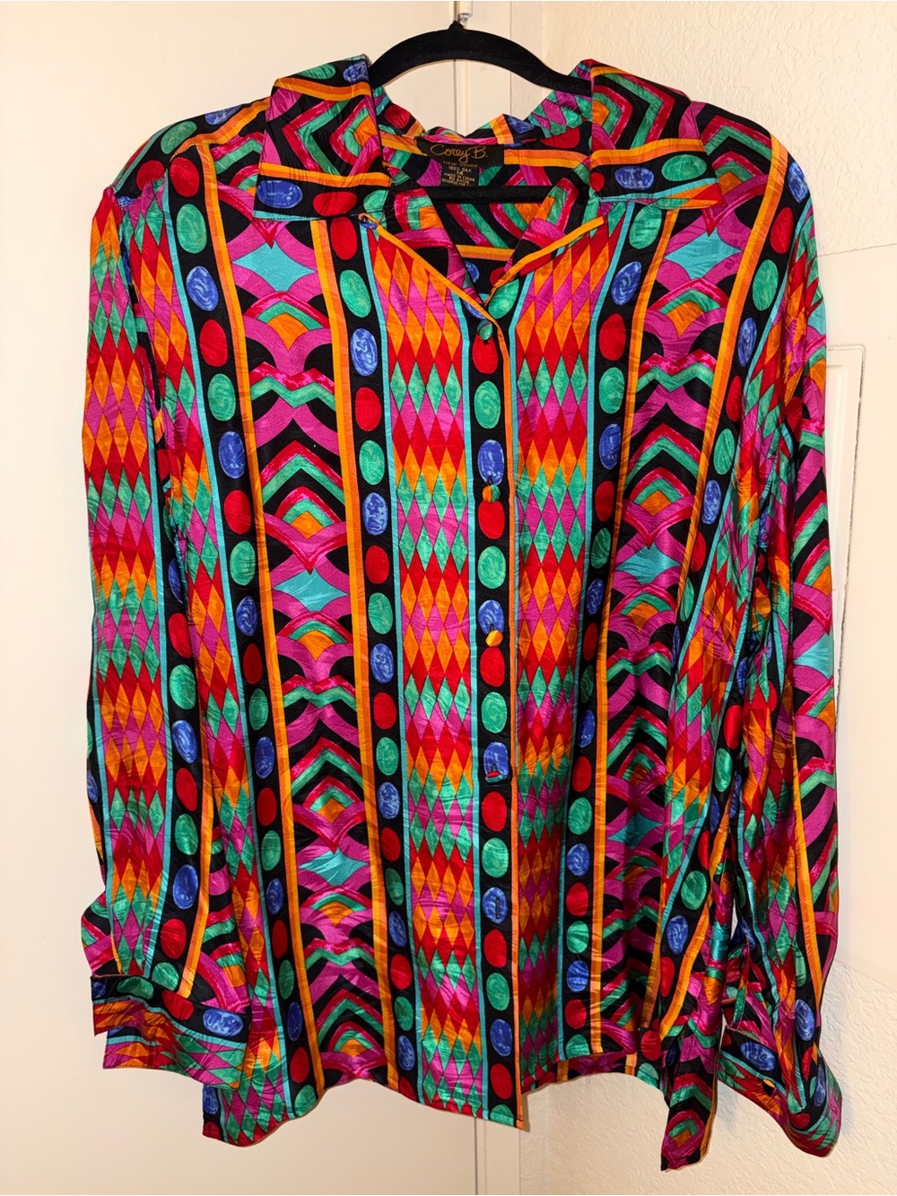 Corey B New York 100% Silk Geometric Print Blouse Size 14